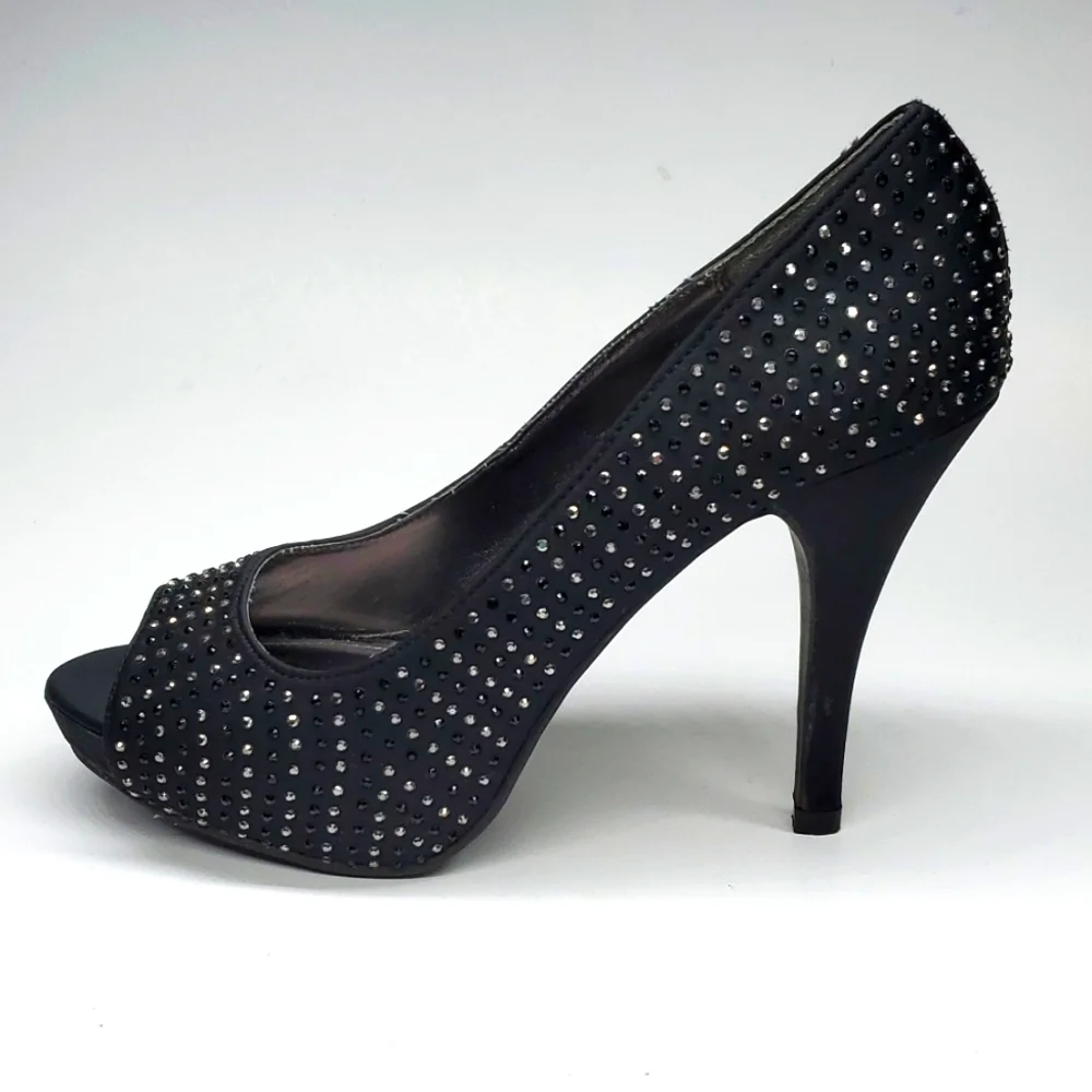 Rampage Black Silver Bling Peep Toe Pump 8